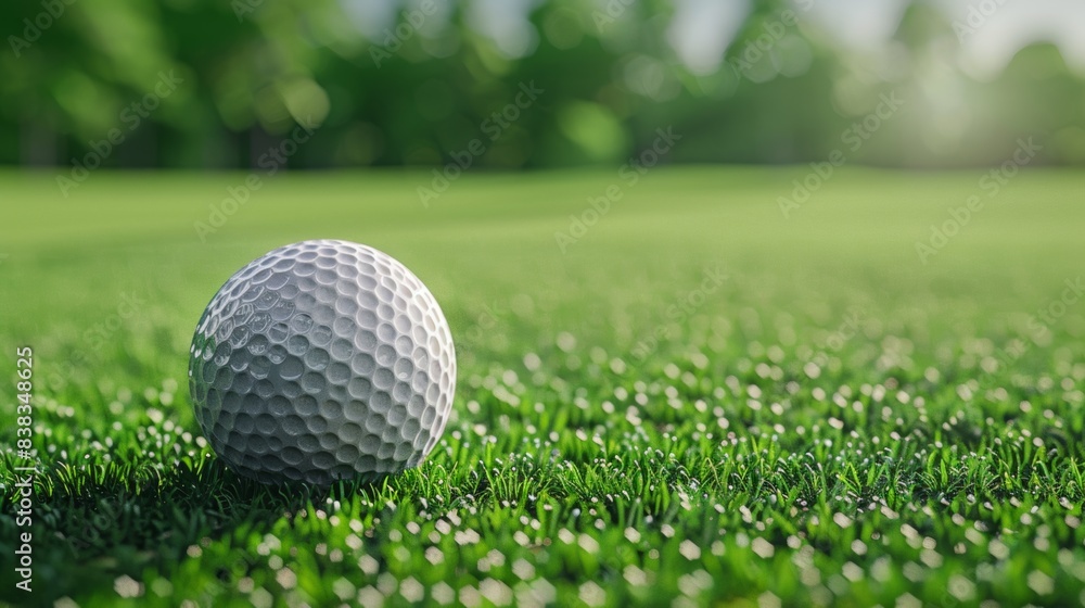Obraz premium Serene golf course scene with close-up of golf ball on green