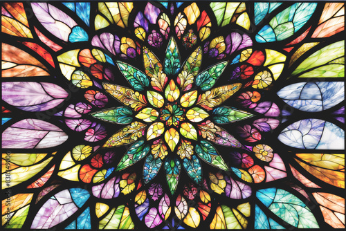 Flower stained glass window : AI Generative, not upscale