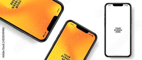 Realistic smartphone mockup. Mobile phone vector with isolated on white background. Device front view. 3D mobile phone with shadow. Realistic, high quality smart phone mockup for ui ux presentation.