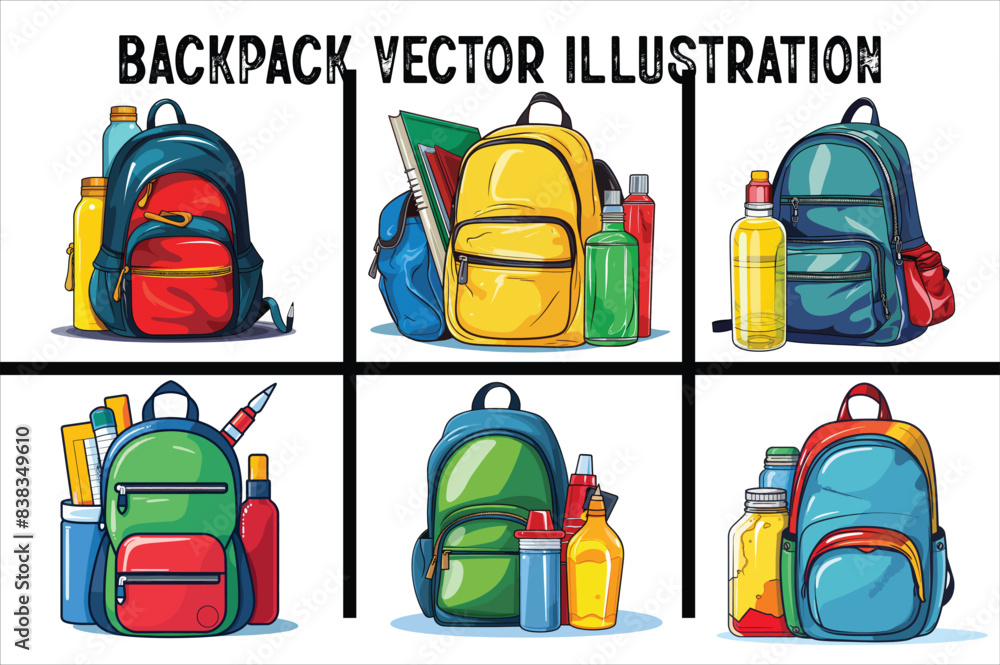 Fototapeta premium School backpack or kids schoolbag Vector illustration. Backpack Vector Illustration. Kids Backpack Vector.