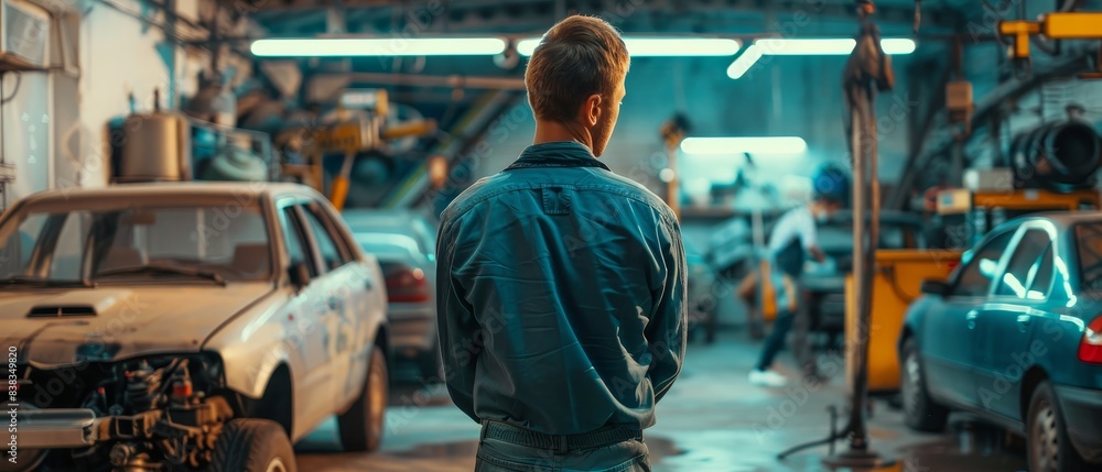 Auto mechanic at a repair shop in the automotive industry Auto mechanic at a repair shop in the automotive industry