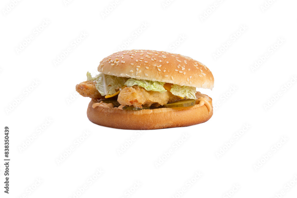 Burger with chicken strips and salad. transparent Burger with chicken strips and salad. transparent