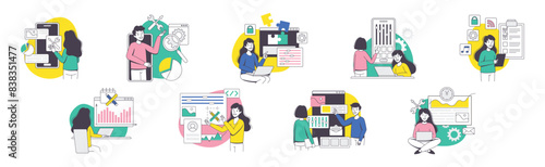 App Dev Professional Developing Software Application for Mobile Device Vector Set