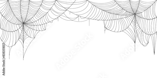 Black spider web. Scary spiderweb of halloween symbol. Isolated on white vector illustration