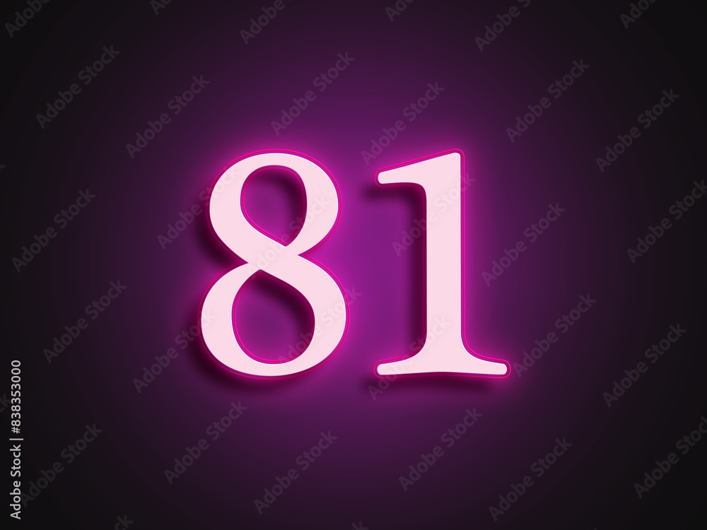 Pink glowing Neon light text effect of number 81. Pink glowing Neon light text effect of number 81.