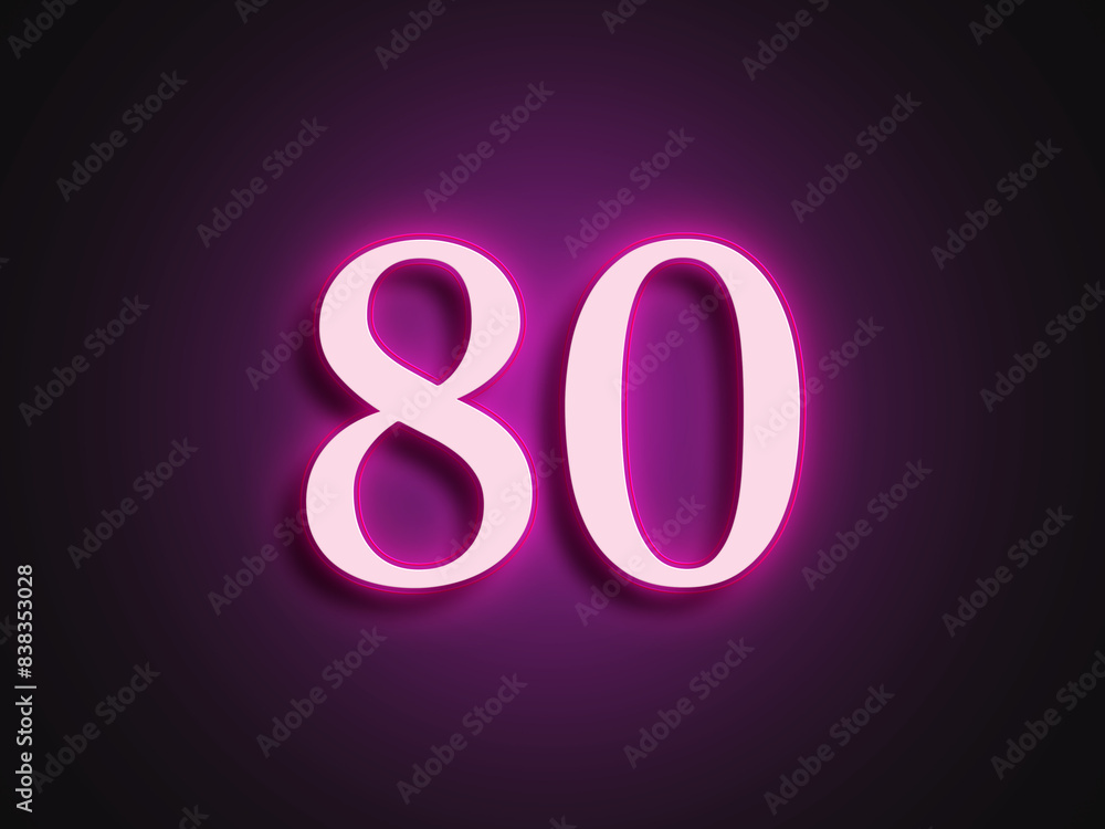 Pink glowing Neon light text effect of number 80. Pink glowing Neon light text effect of number 80.