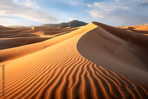 Sand dunes in the Sahara desert  Morocco. Panoramic view