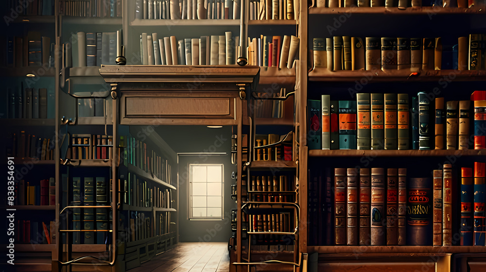 Background with the theme of the interior view of the Library Bookshelf Background with the theme of the interior view of the Library Bookshelf
