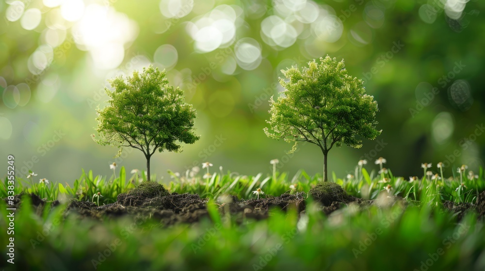 CO2 emission reduction concept, clean and friendly environment without carbon dioxide emissions. Planting trees to reduce CO2 emissions, environmental protection concept CO2 emission reduction concept, clean and friendly environment without carbon dioxide emissions. Planting trees to reduce CO2 emissions, environmental protection concept
