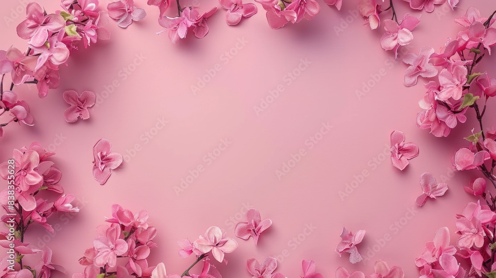 Fototapeta premium Delicate Pink Blossoms Frame a Pastel Dream