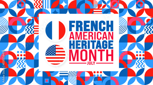 July is French American Heritage Month geometric shape pattern background template. Holiday concept. use to background, banner, placard, card, and poster design template.