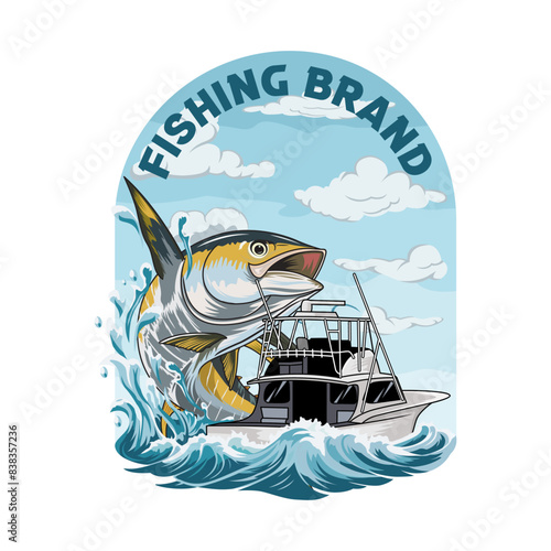 tuna boat fishing illustration logo vector image t shirt
