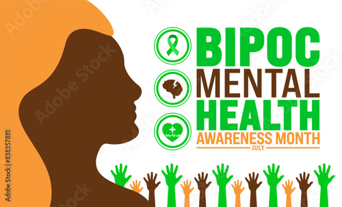 July is BIPOC Mental Health awareness month background template. Holiday concept. use to background, banner, placard, card, and poster design template with text inscription and standard color. vector