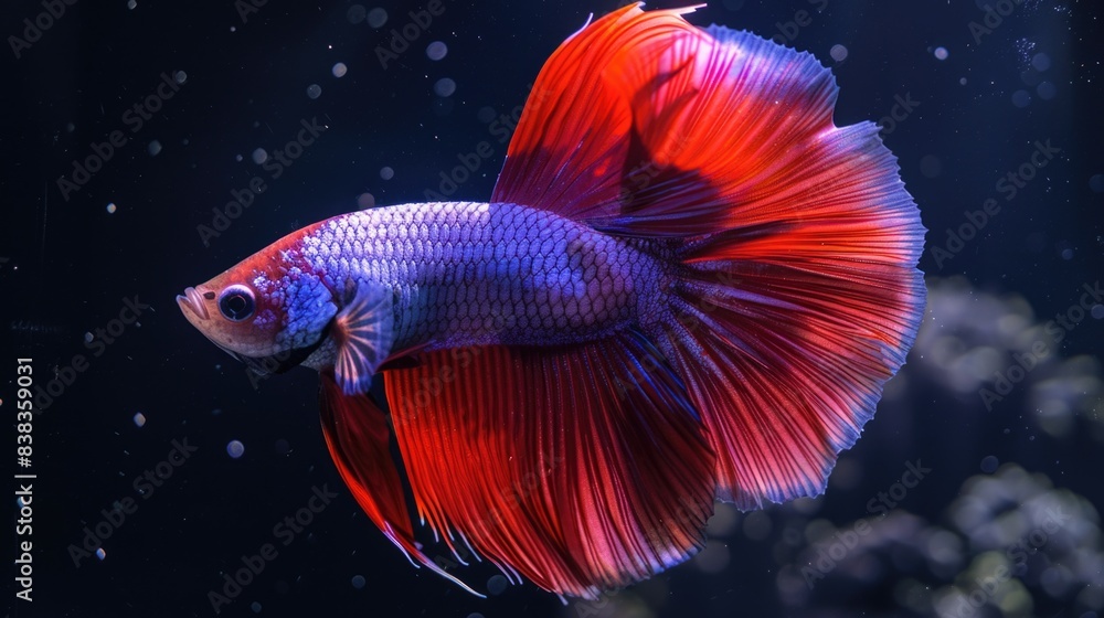 Majestic Red and Purple Betta Fish Gliding Through Dark Waters Majestic Red and Purple Betta Fish Gliding Through Dark Waters