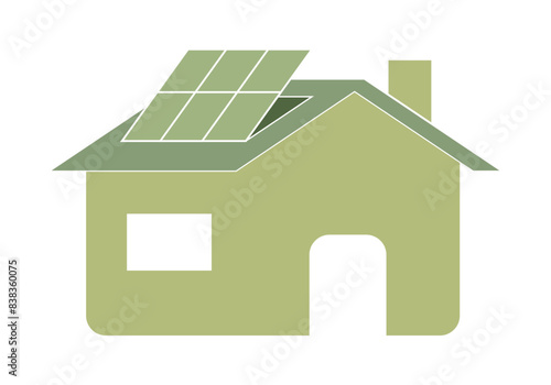 Casa con panel solar verde ecológico.