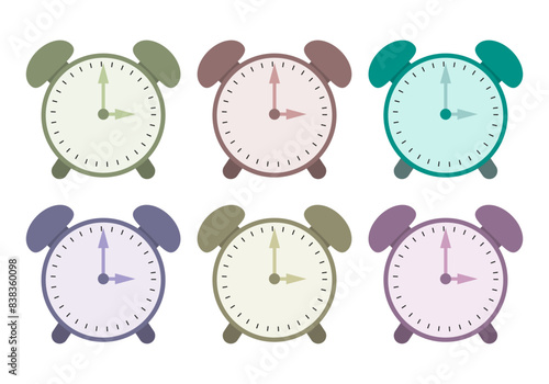Hoja de iconos de reloj despertador en fondo blanco