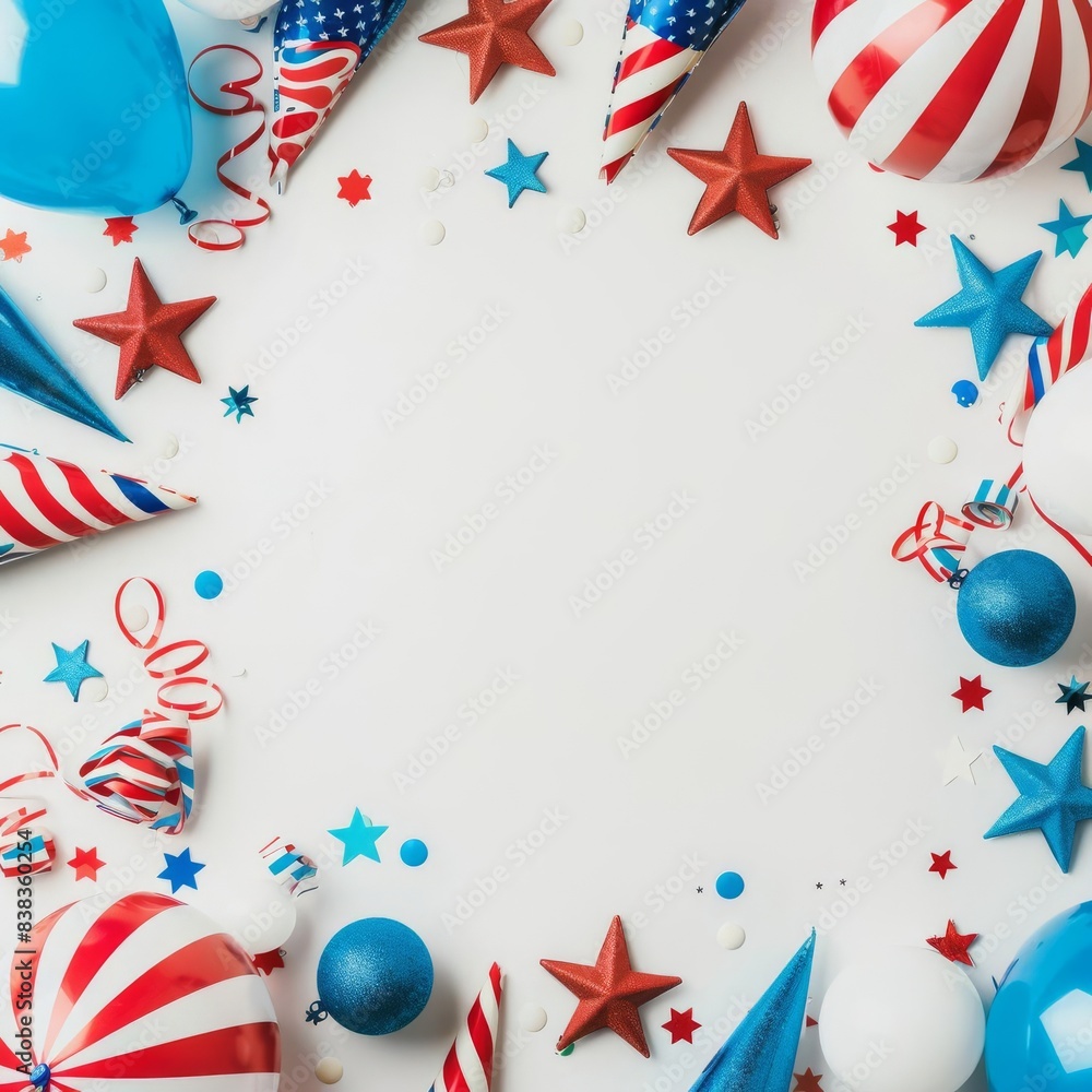 Fototapeta premium Independence Day banner with festive decorations on a white background