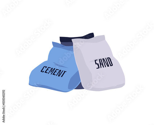 Industrial building materials, cement and sand in bags. Flat style.