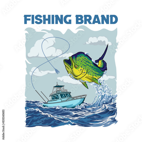 mahimahi dorado boat fishing illustration logo vector image t shirt