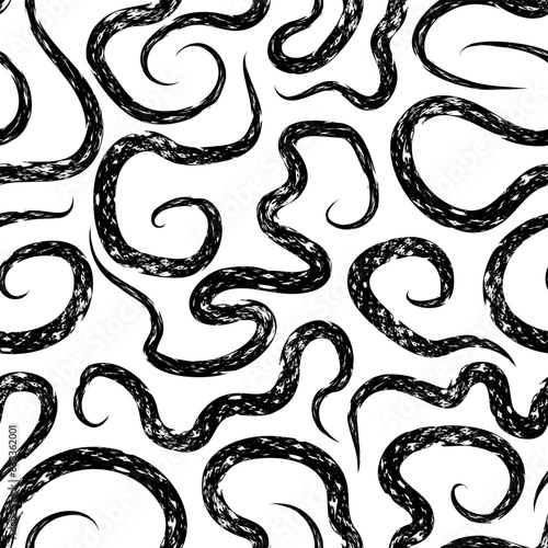 Seamless pattern with textured wavy and curly lines.  Abstract background with brush strokes. Great for textile, fabric, wallpaper, wrapping, scrapbook and packaging