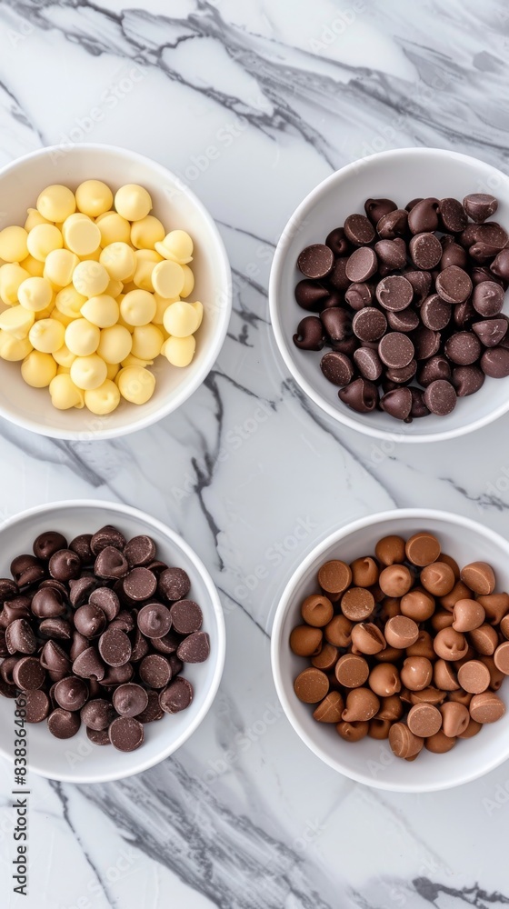 Food Photography of Chocolate Chips in Bowls with Top View Food Photography of Chocolate Chips in Bowls with Top View
