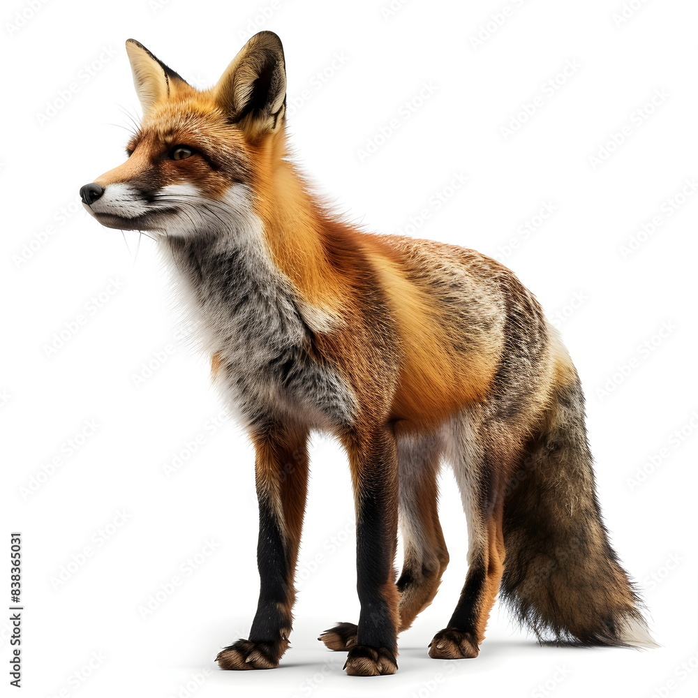 Red Fox Standing Isolated White Background Profile View Red Fox Standing Isolated White Background Profile View