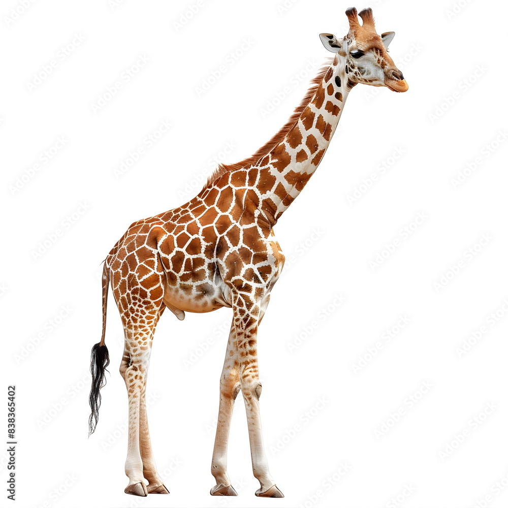 Fototapeta premium Giraffe Isolated Full Body White Background Elegant Tall Animal