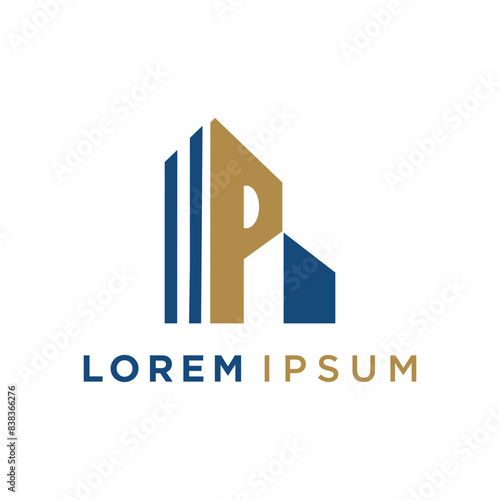 Vector letter p logo design with building concept