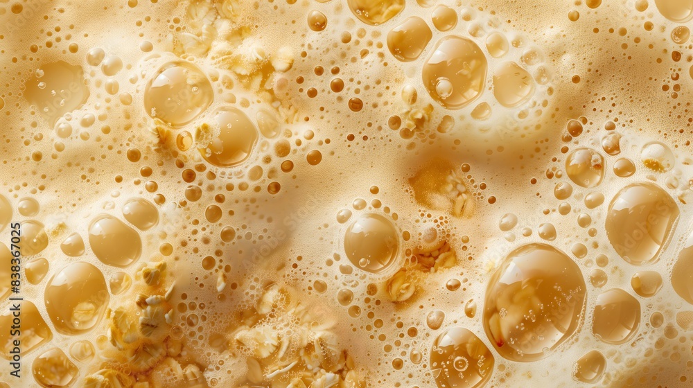 Closeup of Oatmeal With Foamy Bubbles. Generative AI Closeup of Oatmeal With Foamy Bubbles. Generative AI