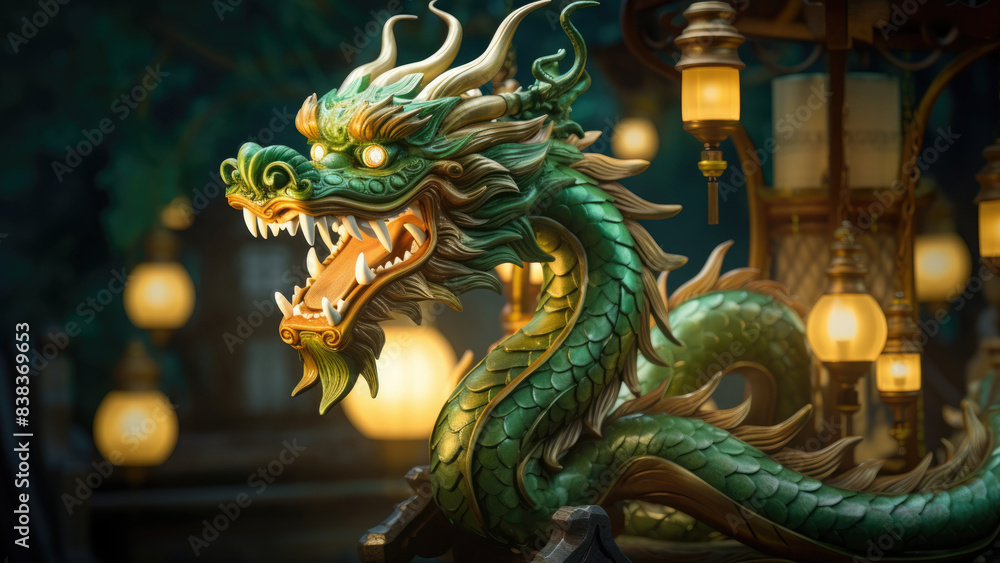 A fierce green dragon with glowing eyes and intricate scales, exuding power and mystique in a dark, smoky atmosphere.
A fierce green dragon with glowing eyes and intricate scales, exuding power and mystique in a dark, smoky atmosphere.