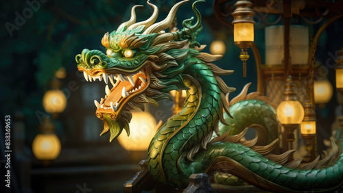 Wallpaper Mural A fierce green dragon with glowing eyes and intricate scales, exuding power and mystique in a dark, smoky atmosphere.

 Torontodigital.ca