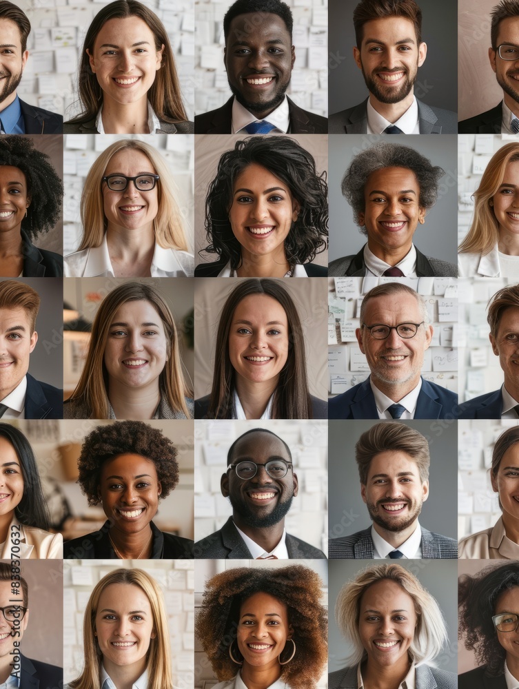 Many smiling multiethnic business people faces headshots collage mosaic. Collage of smiling business people in formalwear looking at camera. Many smiling multiethnic business people faces headshots collage mosaic. Collage of smiling business people in formalwear looking at camera.