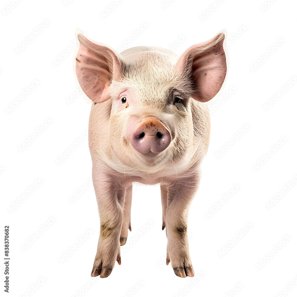 Domestic Pig Portrait on transparent Background,Front View Realistic Detail Domestic Pig Portrait on transparent Background,Front View Realistic Detail