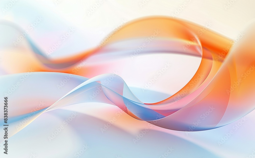 Fototapeta premium Futuristic abstract background with soft curves and waves in pastel. orange and blue colors, smooth curves, movement, technology harmony concept, 