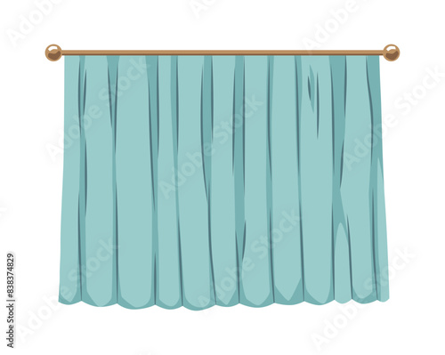 Blue curtains on the cornice, interior decoration, vector flat house or theatre close drapery textile design element