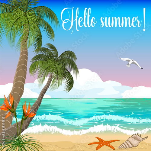 Banner with beach sea vacation.Vector illustration of a beach holiday by the sea.