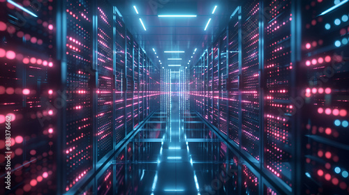 Wallpaper Mural Dolly shot of a data center with glowing circuit board lines on the walls ,Server room data center hallway ,Backup, mining, hosting, mainframe and computer rack with storage information Torontodigital.ca