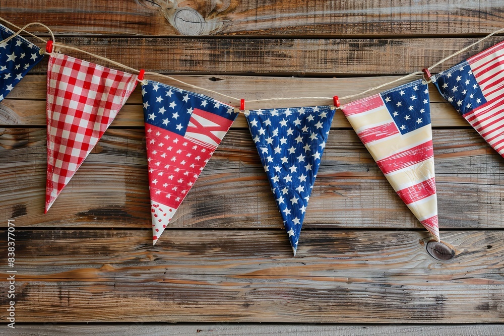 Obraz premium Computer-generated decorations honoring the USA flag on July 4th, American Independence Day, Generative AI.