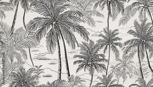 Hand drawn palm tree doodle  pattern illustration