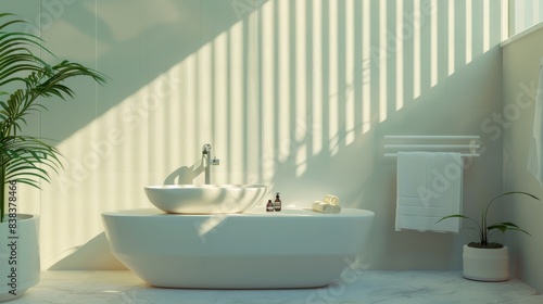 A serene bathroom with a spotless sink and minimalist decor, exuding cleanliness and beauty.