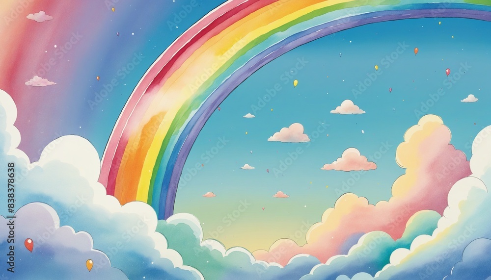Cute Rainbow and Clouds Watercolor Wall Paper Cute Rainbow and Clouds Watercolor Wall Paper