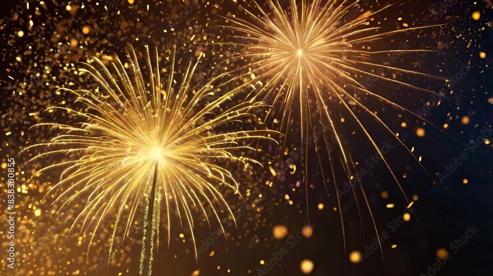 Obraz premium Granater AI Fireworks bursting in vibrant colors against a dark night sky.