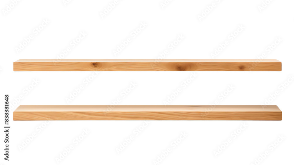 Minimalist wooden floating shelves isolated on a white background, ideal for home decor and storage solutions in modern interiors. Minimalist wooden floating shelves isolated on a white background, ideal for home decor and storage solutions in modern interiors.