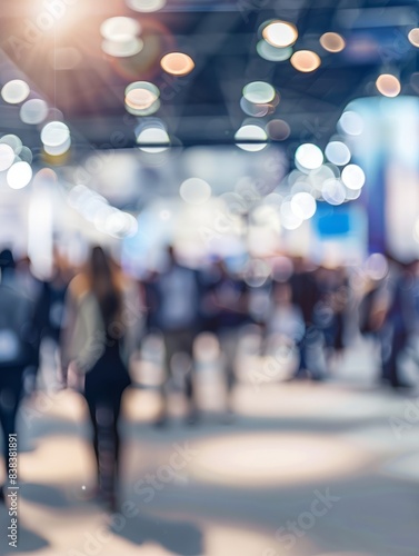 blurred business people at a trade fair hyper realistic 