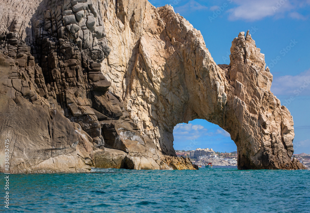 Closeup view of the Arch and surrounding rock formations at Lands End in Cabo San Lucas, Baja California Sur, Mexico
