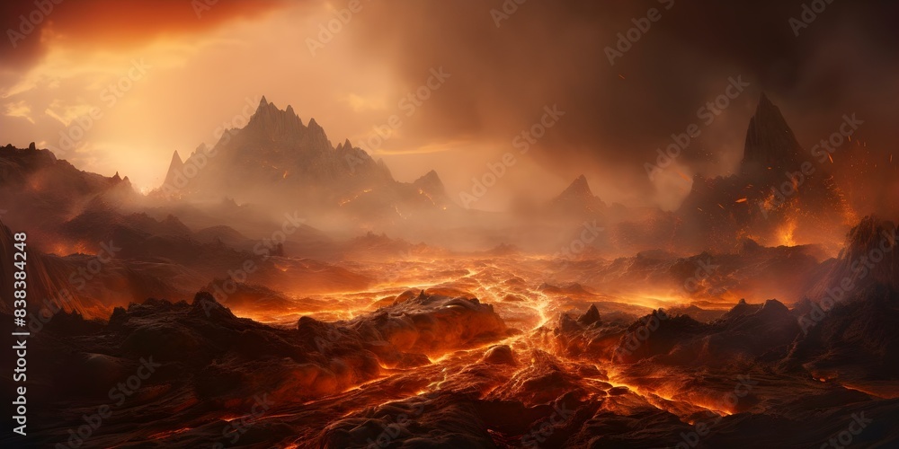 Volcano eruption causes massive explosion spewing white lava and ash. Concept Natural disasters, Volcanic eruption, White lava, Ash clouds, Explosive eruptions Volcano eruption causes massive explosion spewing white lava and ash. Concept Natural disasters, Volcanic eruption, White lava, Ash clouds, Explosive eruptions