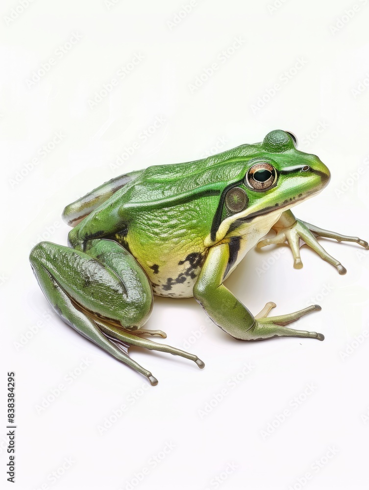 Green frog on the white background hyper realistic Green frog on the white background hyper realistic