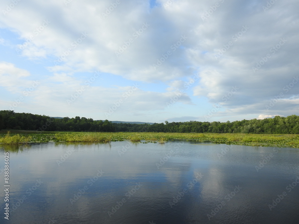 The scenic beauty of Minsi Lake, during the early summer season. Lehigh Valley, Northampton County, Pocono Mountains, Pennsylvania.