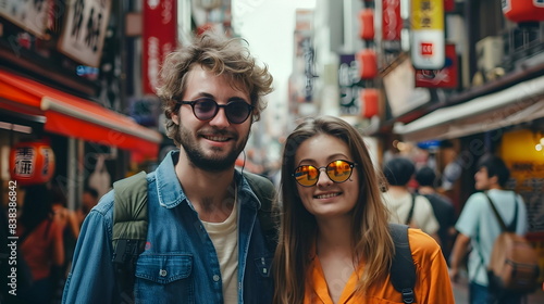 young couple portrait in the city, travel concept