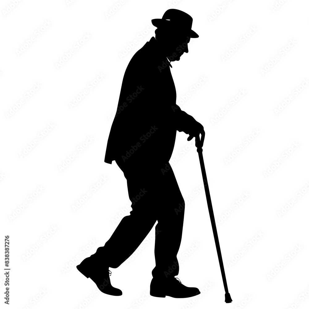 Old man walking vector art silhouette illustration Old man walking vector art silhouette illustration